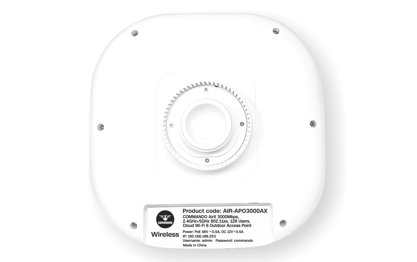 COMMANDO AirX 3000Mbps, 2.4GHz+5GHz 802.11ax, 128 Users, Cloud Wi-Fi 6 Outdoor Access Point Data Sheet